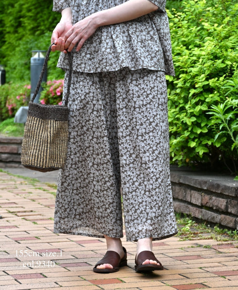 NSL26075 80s VOILE TWO TONE FLOWER PRINT WIDE EASY PANTS