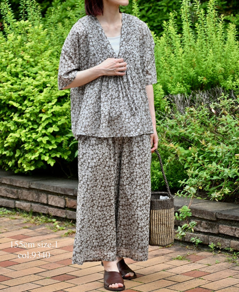 NSL26075 80s VOILE TWO TONE FLOWER PRINT WIDE EASY PANTS