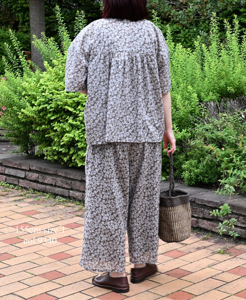 NSL26075 80s VOILE TWO TONE FLOWER PRINT WIDE EASY PANTS