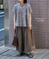 NSL26071 80s VOILE TWO TONE FLOWER PRINT FRILL COLLAR FRENCH/SL SHIRT