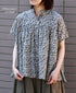 NSL26071 80s VOILE TWO TONE FLOWER PRINT FRILL COLLAR FRENCH/SL SHIRT