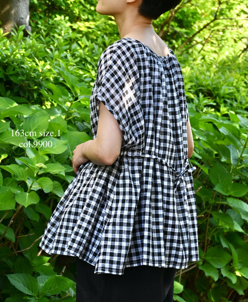 NSL26102 FANCY GINGHAM CHECK GATHERED PATCH WORK SMOCK