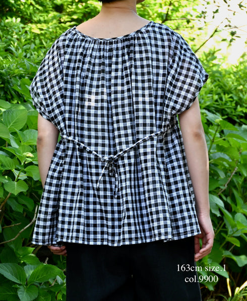 NSL26102 FANCY GINGHAM CHECK GATHERED PATCH WORK SMOCK