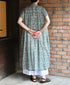 NSL26073 80s VOILE TWO TONE FLOWER PRINT BANDED COLLAR FRENCH/SL PINTUCK DRESS
