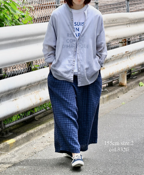 INAM2641GD 60s SINGLE GAUZE PLAIN OVERDYE UTILITY BANDED COLLAR SHIRT