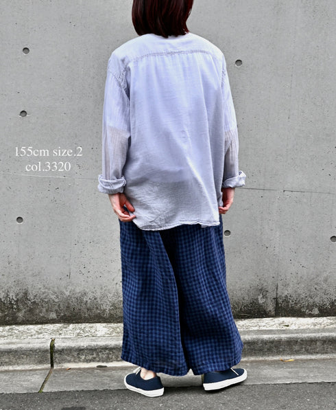 INAM2641GD 60s SINGLE GAUZE PLAIN OVERDYE UTILITY BANDED COLLAR SHIRT