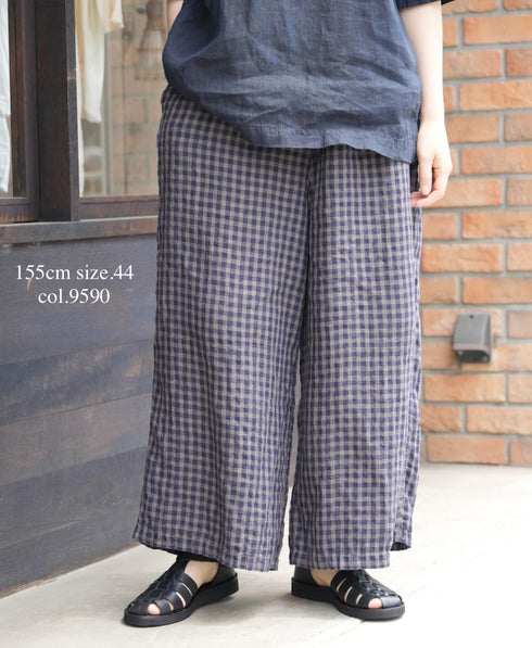 LNHT1713LC LINEN CHECK OVERDYE EASY PANTS