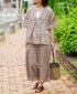 NSL26072 80s VOILE TWO TONE FLOWER PRINT V-NECK PINTUCK S/SL SHIRT
