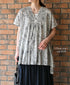 NSL26064 80s VOILE LEAF & FLOWER PRINT V-NECK FRENCH/SL TUNIC