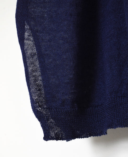 CNMDS2501 12GG LINEN PLAIN V-NECK CARDIGAN WITH SLIT