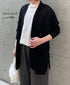 CNMDS2501 12GG LINEN PLAIN V-NECK CARDIGAN WITH SLIT