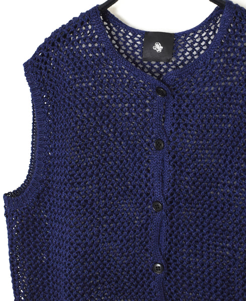 CNMDS2601 5GG LINEN OPENWORK KNIT VEST