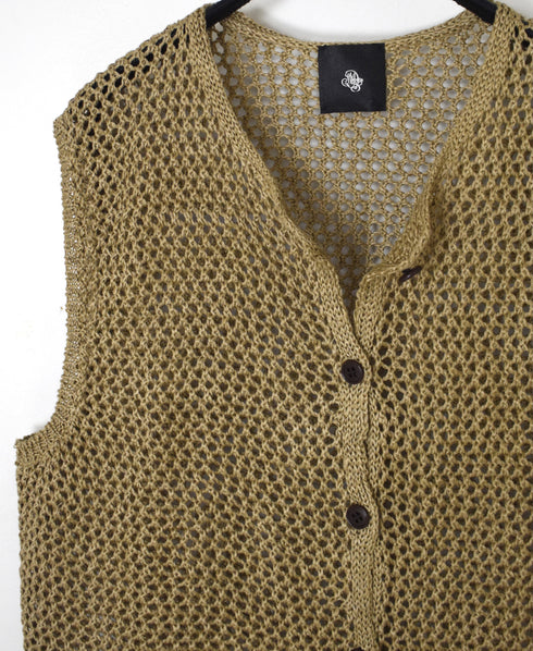 CNMDS2601 5GG LINEN OPENWORK KNIT VEST