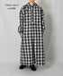 INAM2673 YARN DYED COTTON CHECK WORK GATHER LONG SHIRT