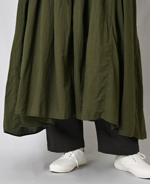 NMDS26604D ORGANIC MICRO CHECK&VOILE PLAIN PATCHWORK OVERDYE CREW-NECK BUTTON SHIRT MAXI DRESS WITH PINTUCK