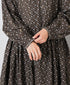 NMDS26544 80s ORGANIC VOILE GENTIANA BLOCK PRINT BANDED COLLAR DRESS WITH RAJASTHAN GATHER