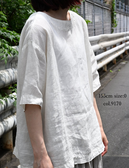 NAM1631LP LINEN PLAIN OVERDYE BOAT NECK S/SL SHIRT