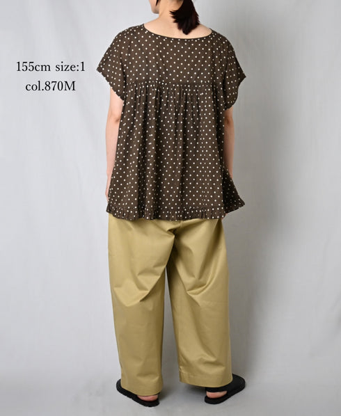NSL26056 80s COTTON VOILE DOT PRINT HEM FRILL GATHERED SMOCK
