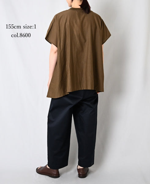 NSL26041 COTTON SILK PLAIN BANDED COLLAR FRENCH/SL SHIRT