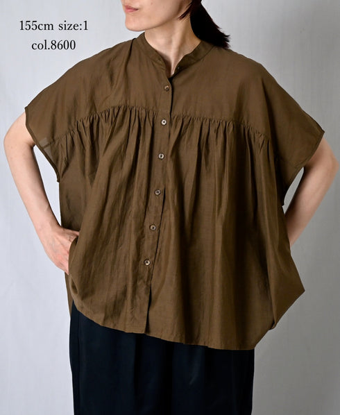 NSL26041 COTTON SILK PLAIN BANDED COLLAR FRENCH/SL SHIRT
