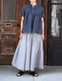 INMDS26043 HANDWOVEN YARN DYE CHAMBRAY PINTUCK FLARED SKIRT