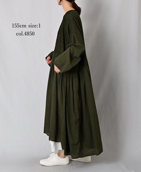 NMDS26602D ORGANIC MICRO CHECK&VOILE PLAIN PATCHWORK OVERDYE PINTUCK PULLOVER DRESS