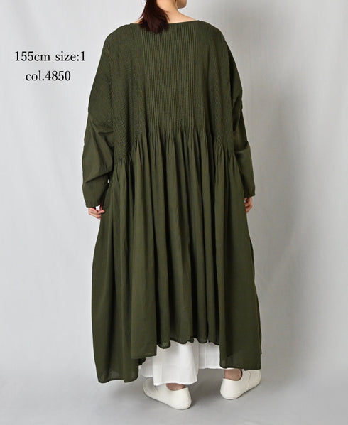 NMDS26602D ORGANIC MICRO CHECK&VOILE PLAIN PATCHWORK OVERDYE PINTUCK PULLOVER DRESS