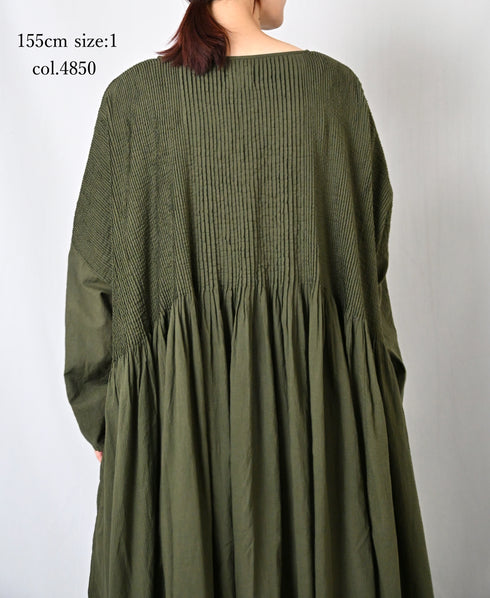 NMDS26602D ORGANIC MICRO CHECK&VOILE PLAIN PATCHWORK OVERDYE PINTUCK PULLOVER DRESS