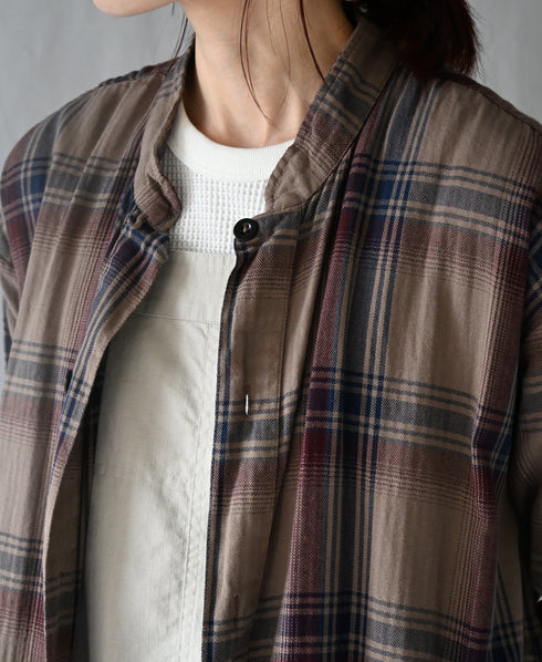 INHT2683CD COTTON CHECK OVERDYE STAND COLLAR SHIRT