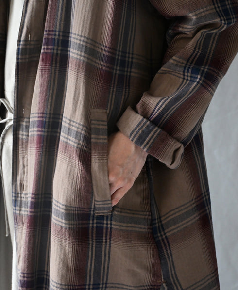 INHT2683CD COTTON CHECK OVERDYE STAND COLLAR SHIRT