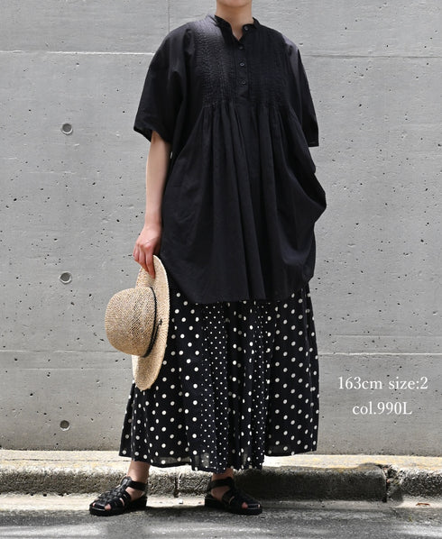 NSL26057 80s COTTON VOILE DOT PRINT PATCHWORK GATHERED SKIRT