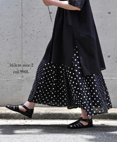 NSL26057 80s COTTON VOILE DOT PRINT PATCHWORK GATHERED SKIRT