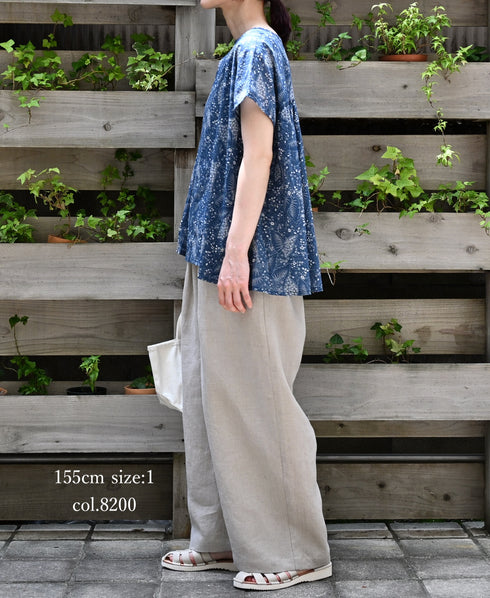 GNMDS2502FL 40s FRENCH LINEN DYED CANVAS 2TUCK WIDE EASY PANTS