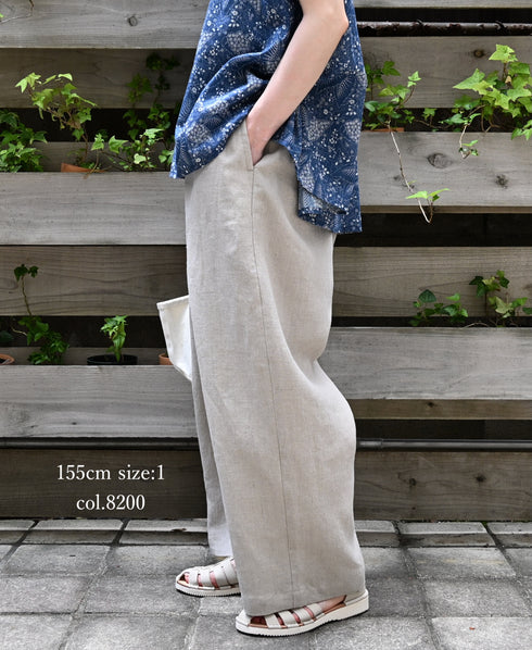 GNMDS2502FL 40s FRENCH LINEN DYED CANVAS 2TUCK WIDE EASY PANTS