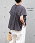 NSL26032 COTTON SLUB SMALL FLOWER PRINT BACK OPENING STAND COLLAR SHIRT