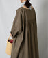 NSL26003 60s CAMBRIC PLAIN CREW-NECK BACK SIDE GATHERED DRESS WITH LINING