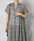 NSL26073 80s VOILE TWO TONE FLOWER PRINT BANDED COLLAR FRENCH/SL PINTUCK DRESS