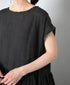 NMDS26272 80s POWER LOOM LINEN PLAIN BOAT-NECK LACE PULLOVER DRESS
