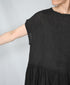 NMDS26272 80s POWER LOOM LINEN PLAIN BOAT-NECK LACE PULLOVER DRESS
