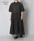 NMDS26284 80s POWER LOOM LINEN CHECK REGULAR COLLAR DRESS WITH RAJASTAN GATHER