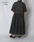 NMDS26284 80s POWER LOOM LINEN CHECK REGULAR COLLAR DRESS WITH RAJASTAN GATHER