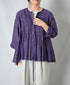 INMDS26083 80s VOILE SQUARE BLOCK PRINT CREW NECK BUTTON SHIRTS WITH MINI PINTUCK