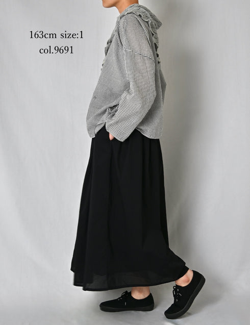 INMDS26022 HANDWOVEN COTTON/SILK SMALL GINGHAM CHECK DROP SHOULDER SMOCK