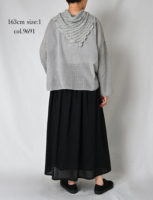 INMDS26022 HANDWOVEN COTTON/SILK SMALL GINGHAM CHECK DROP SHOULDER SMOCK