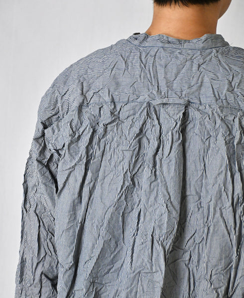NVL2681SCW POPLIN STRIPE & CHECK WRINKLE BANDED COLLAR L/SL OVERSIZED SHIRTS