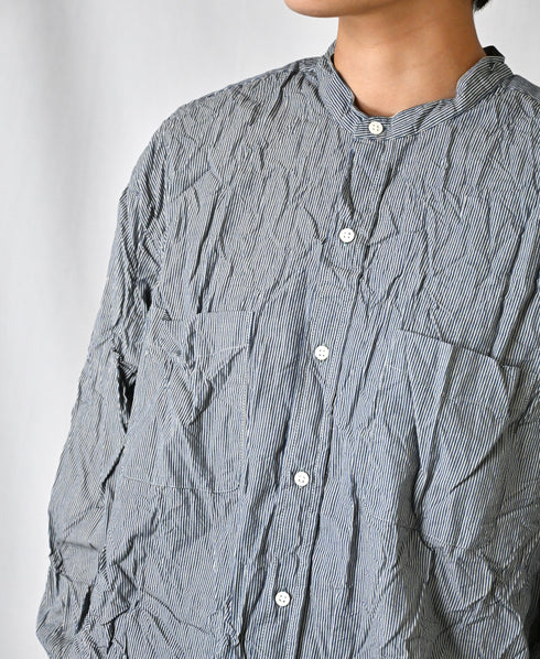 NVL2681SCW POPLIN STRIPE & CHECK WRINKLE BANDED COLLAR L/SL OVERSIZED SHIRTS
