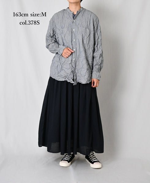 NVL2681SCW POPLIN STRIPE & CHECK WRINKLE BANDED COLLAR L/SL OVERSIZED SHIRTS