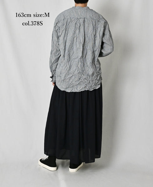 NVL2681SCW POPLIN STRIPE & CHECK WRINKLE BANDED COLLAR L/SL OVERSIZED SHIRTS