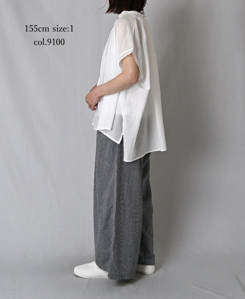 NSL26092 80s COTTON VOILE LACE LACE&STRING COLLAR GATHERED SHIRT