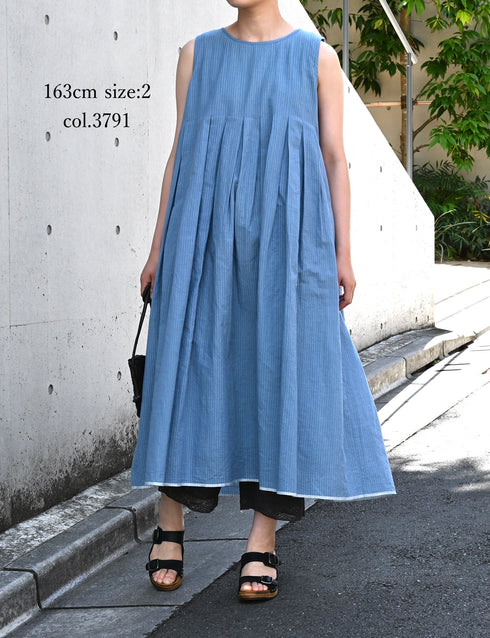 INMDS26063 HANDWOVEN COTTON STRIPE INVERTED PLEAT NO/SL PULLOVER DRESS